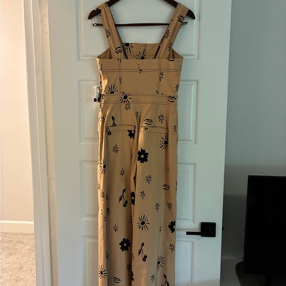 Anthropologie Mustard Jumpsuit with Black Floral Print - Picture 3 of 5